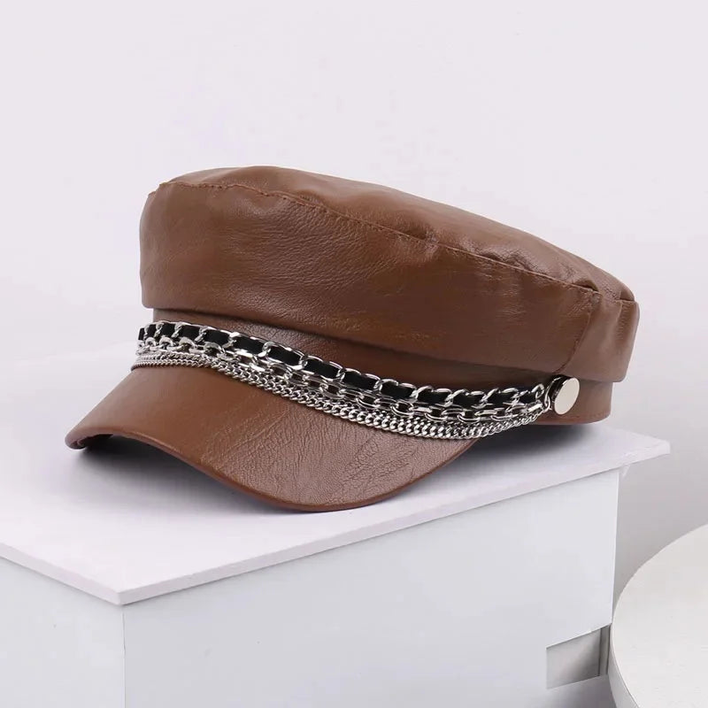 Sterling Leather Sailor Cap™ Chain Detail Structured Visor