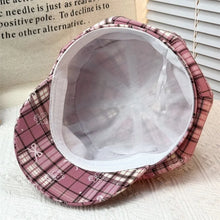 Sterling Korean Sweet Cool Octagonal Pink™ Plaid Beret Bow Print