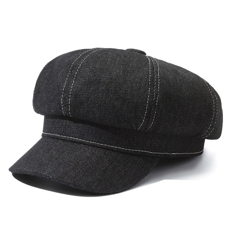 Sterling Newsboy Beret Denim Closed Back Octagonal Crown