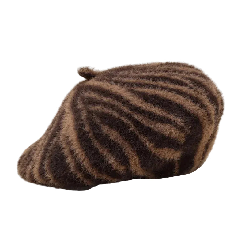 Sterling™ Zebra Beret Soft Faux Fur Round Cap With Zebra Stripe Pattern