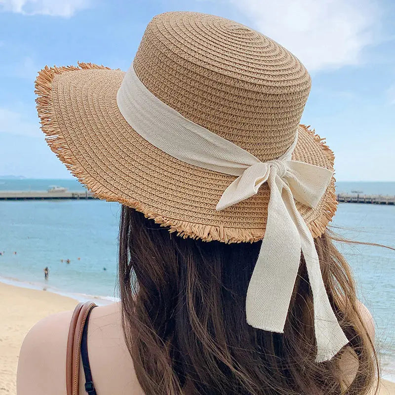 Sterling Riviera Bow™ Straw Sun Hat Frayed Edge Edition
