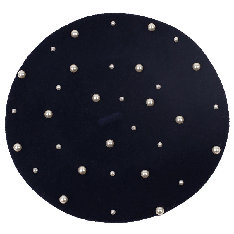Sterling Celestine Wool Beret™ with Pearl Bead Detail