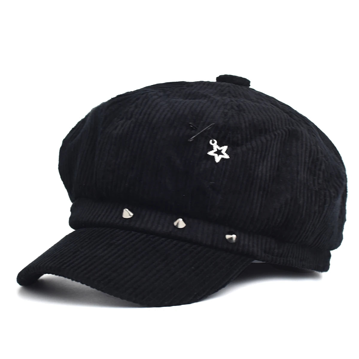 Sterling™ Nocturne Corduroy Newsboy Beret With Mesh And Rivet Detail
