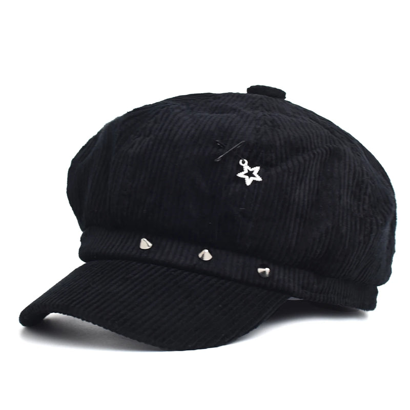 Sterling™ Nocturne Corduroy Newsboy Beret With Mesh And Rivet Detail