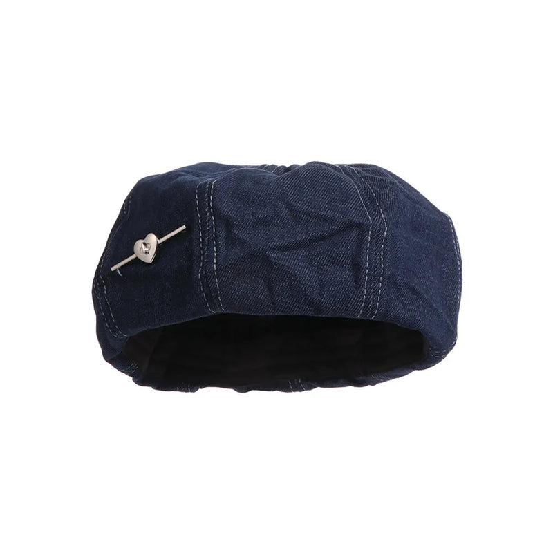 Sterling Denim Octagonal Beret™ with Heart Buckle