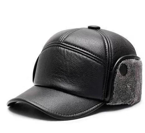 Sterling Black Leather Fur™ Baseball Cap Faux Fur Earflaps