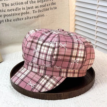 Sterling Korean Sweet Cool Octagonal Pink™ Plaid Beret Bow Print