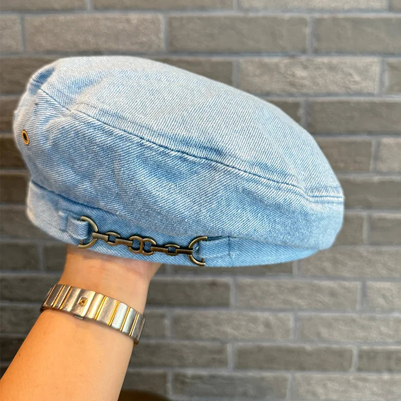 Sterling Denim French Style™ Pumpkin Beret Chain Detail