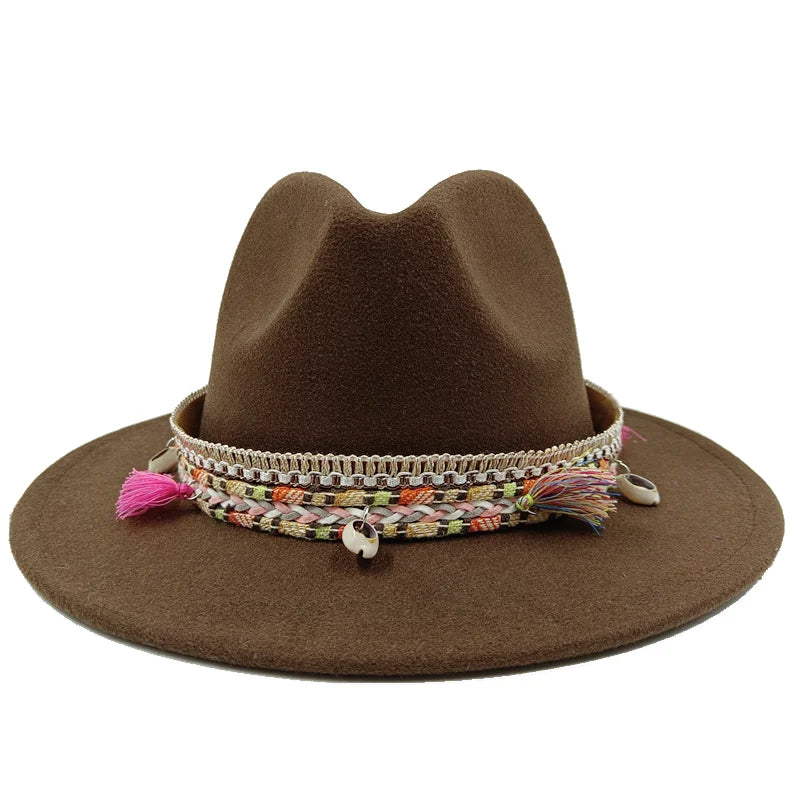 Sterling Fedora Hat™ Bohemian Shell & Tassel Band