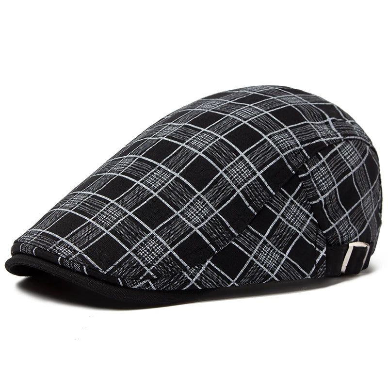 Sterling Vintage Stripes Plaid Flat Cap™ Cotton Linen Lightweight Visor