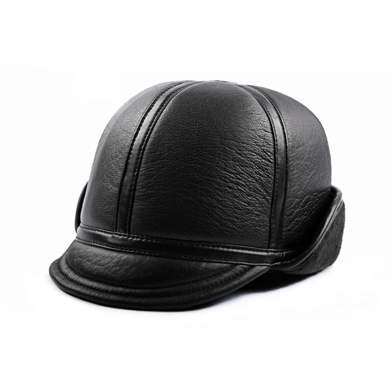 Sterling Winter Bomber Hat™ Warm Sheep Leather Cap With Faux Fur Ear Flaps