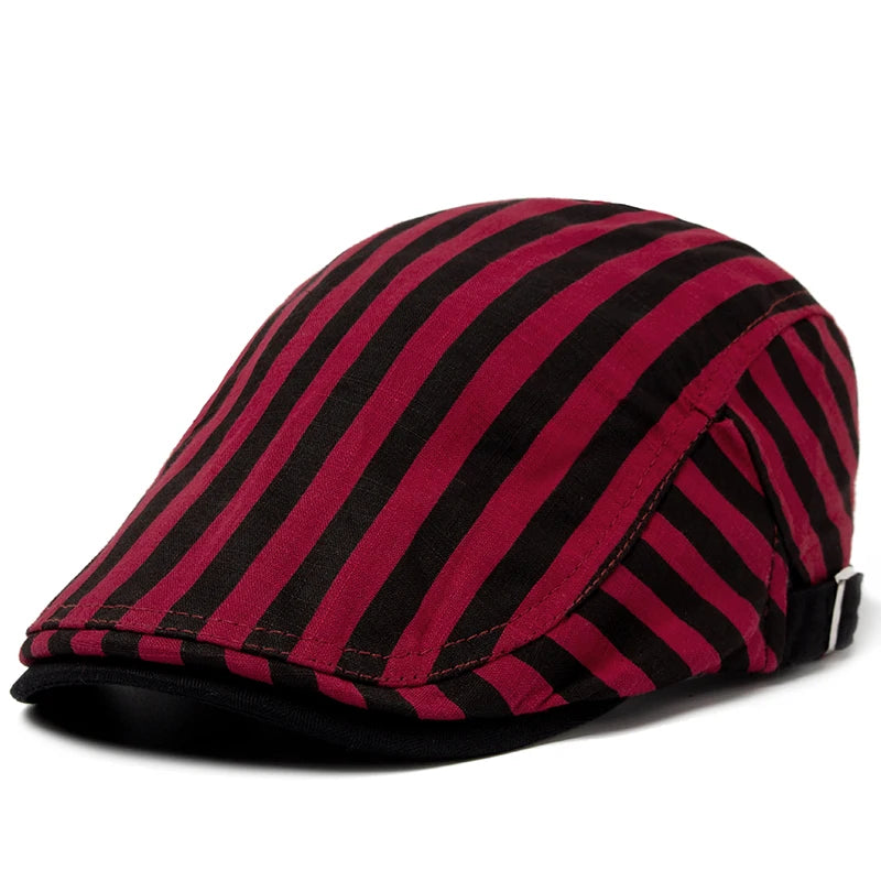 Sterling Vintage Stripes Plaid Flat Cap™ Cotton Linen Lightweight Visor