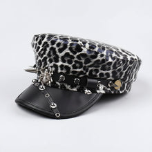 Sterling™ Nocturne Flat Top PU Leather Cap With Leopard Rivet Detail