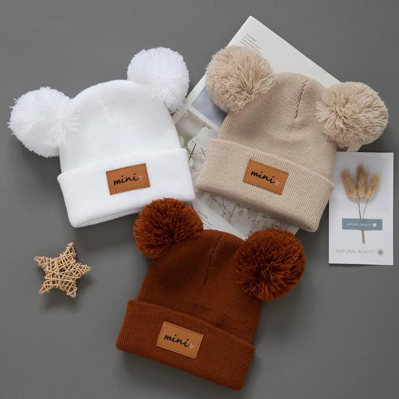 Sterling Nivali Kids Knit Beanie Set With Double Pompoms