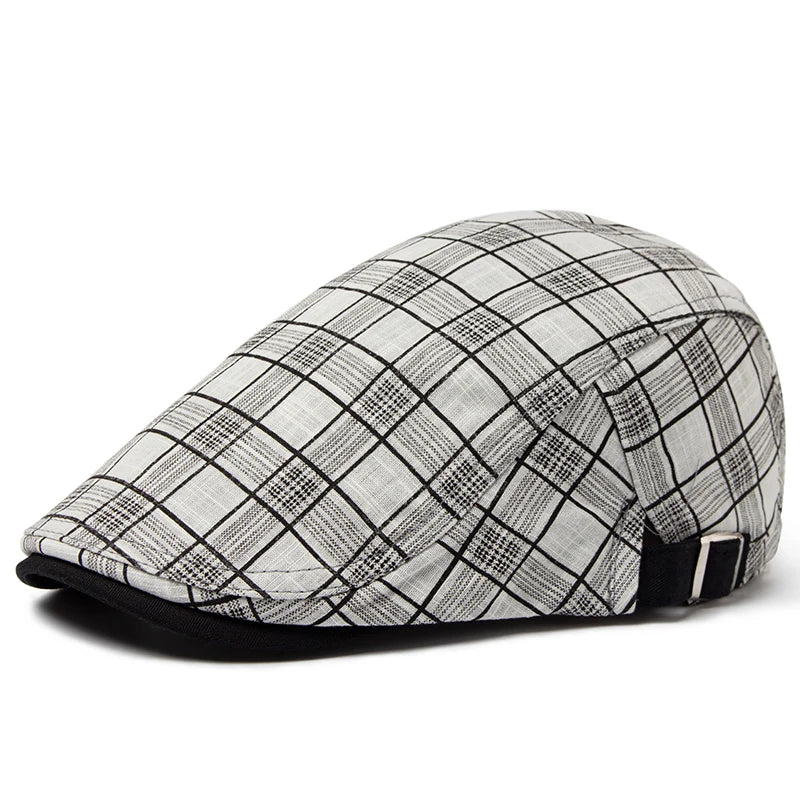 Sterling Vintage Stripes Plaid Flat Cap™ Cotton Linen Lightweight Visor