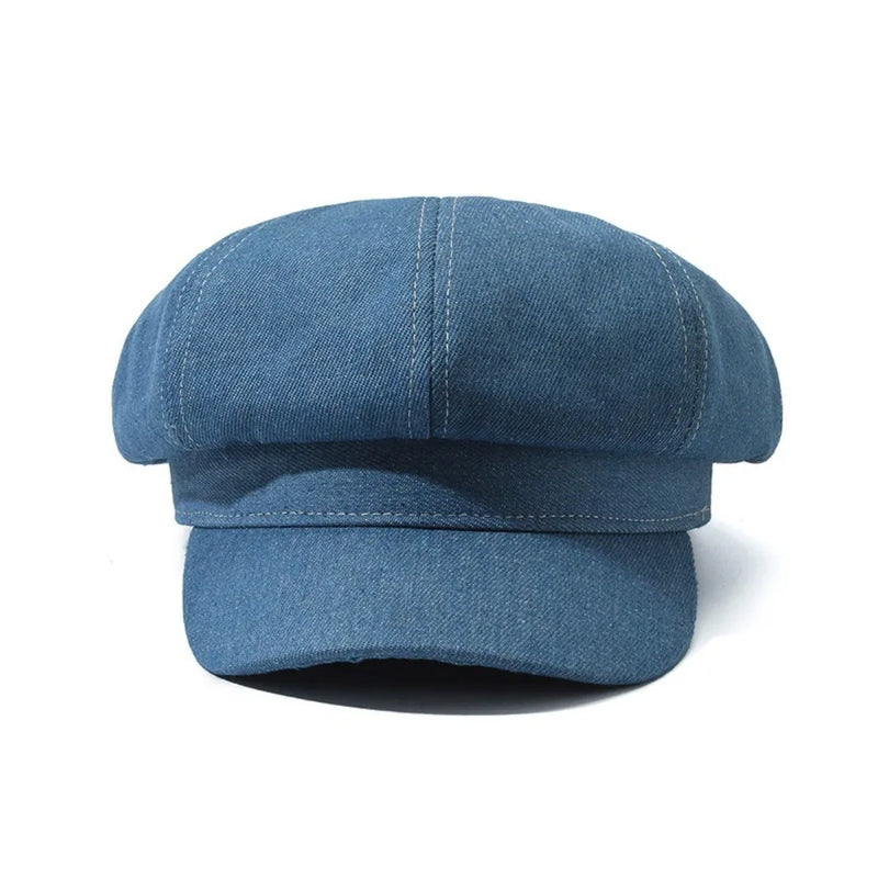 Sterling Newsboy Beret Denim Closed Back Octagonal Crown