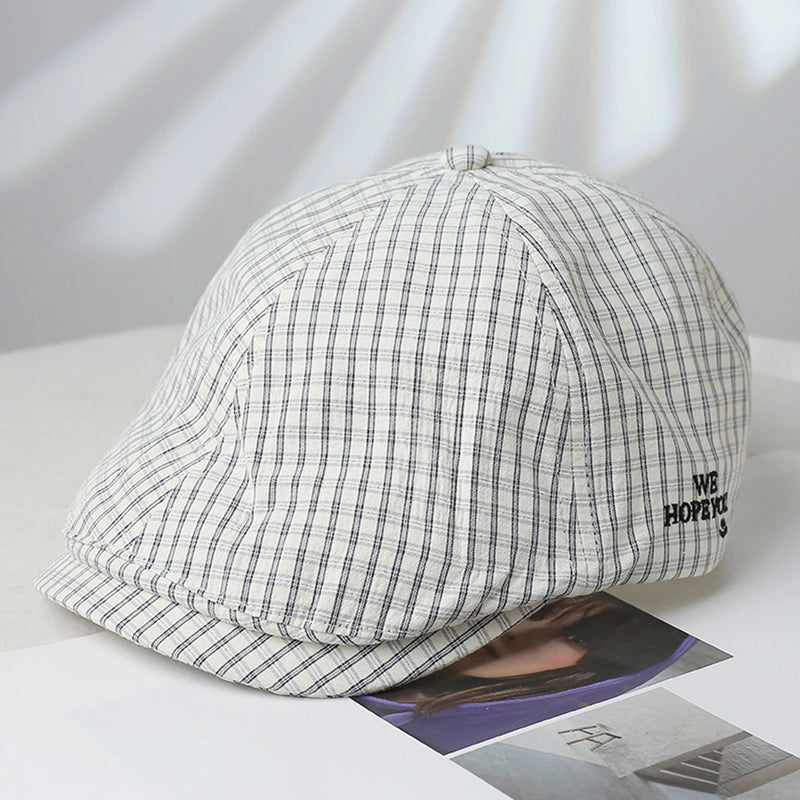 Sterling Plaid Letter Beret Short Brim™ Textured Fabric Embroidery