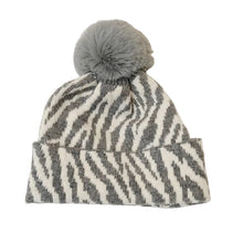 Sterling™ Zebra Stripe Pom Pom Beanie Thick Knit Ear Coverage