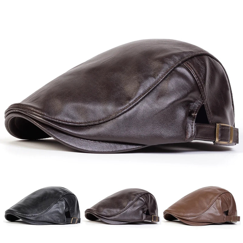 Sterling Solid PU Leather™ Newsboy Cap Adjustable Flat Visor