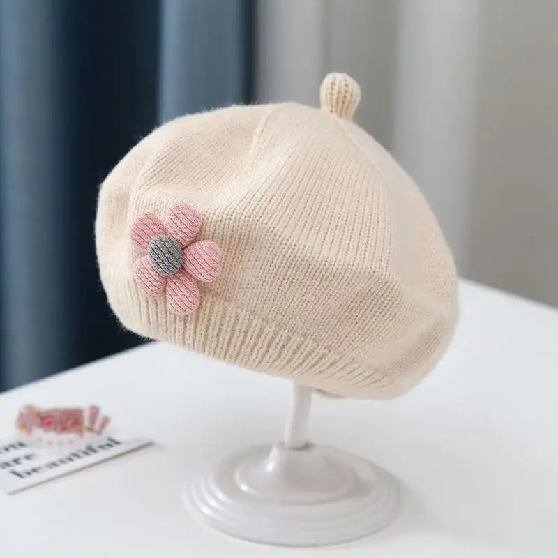 Sterling Petalwyn Toddler Beret™  Cotton Knit Flower Detail
