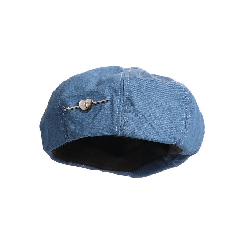 Sterling Denim Octagonal Beret™ with Heart Buckle