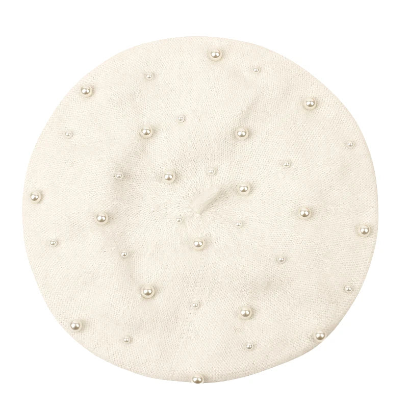 Sterling Celestine Wool Beret™ with Pearl Bead Detail