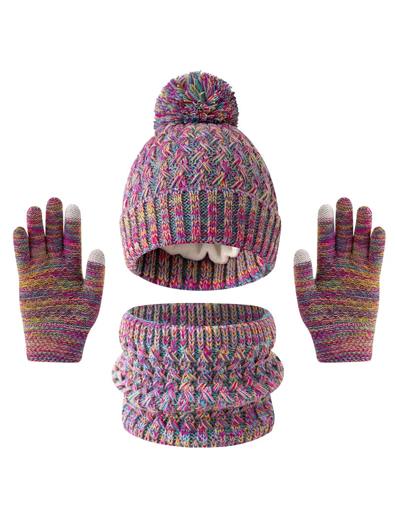 Sterling™  Deluxe Children's Knit Winter Hat Scarf And Gloves Color Block Set