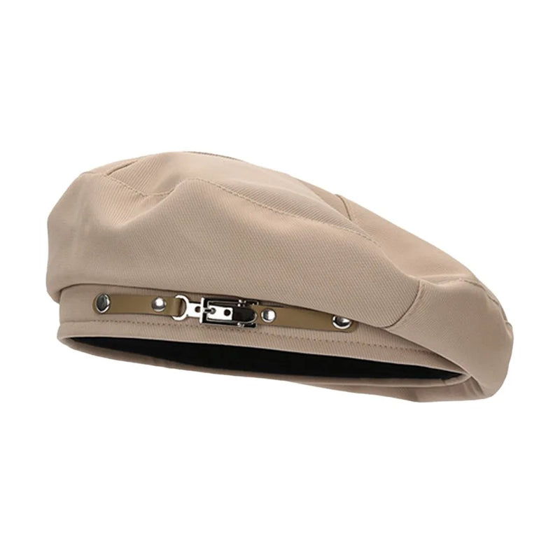 Sterling Korean Version Metal Buckle™ Retro Beret Cap Fabric Trim
