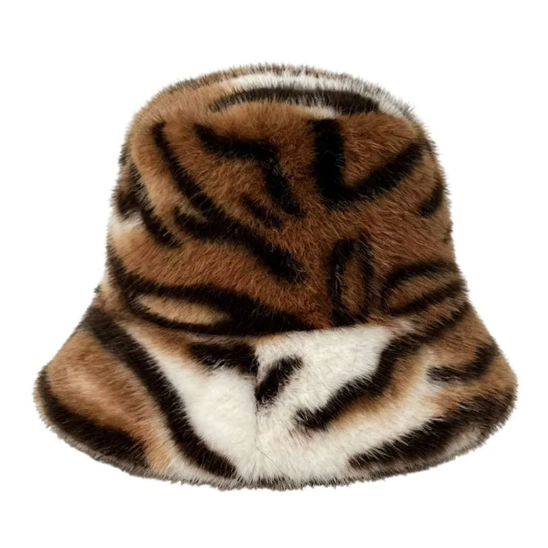 Sterling Tiger Face Faux Fur Beret Hat™ With Animal Pattern Detail