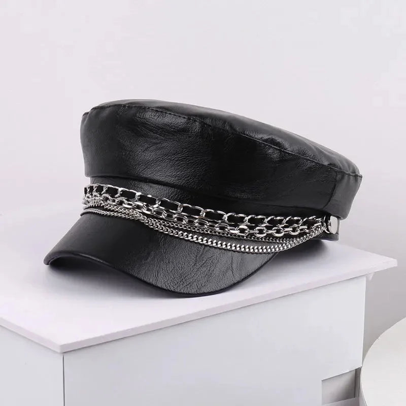 Sterling Leather Sailor Cap™ Chain Detail Structured Visor