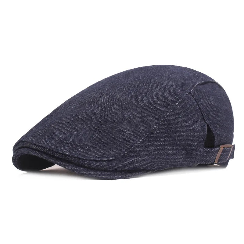 Sterling Raw Demin Cap Raw Denim Flat Cap Brass Buckle