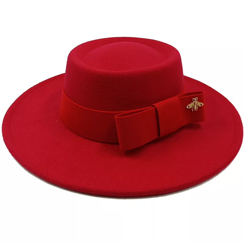 Sterling Fedora Hat Elegant Bow Charm™ Wide Brim Felt Bow