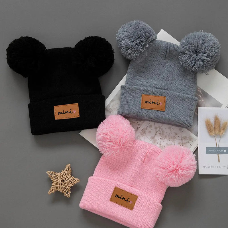 Sterling Nivali Kids Knit Beanie Set With Double Pompoms