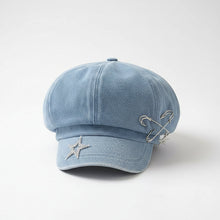 Sterling™ Star Pin Denim Look Beret Polyester Short Brim Newsboy Cap