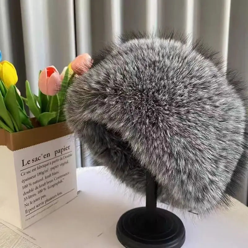 Sterling Plush Faux Fur Winter Hat With Wide Brim