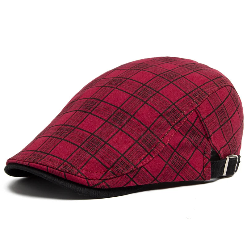 Sterling Vintage Stripes Plaid Flat Cap™ Cotton Linen Lightweight Visor