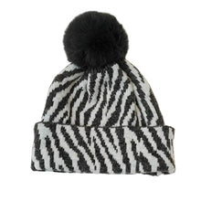 Sterling™ Zebra Stripe Pom Pom Beanie Thick Knit Ear Coverage