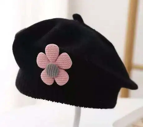 Sterling Petalwyn Toddler Beret™  Cotton Knit Flower Detail