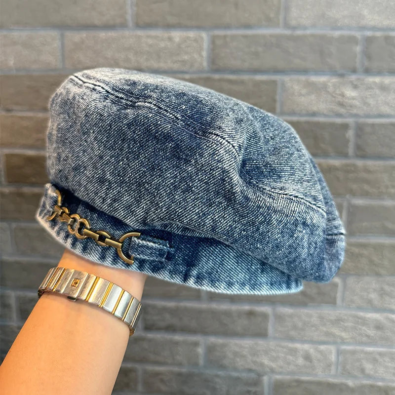 Sterling Denim French Style™ Pumpkin Beret Chain Detail