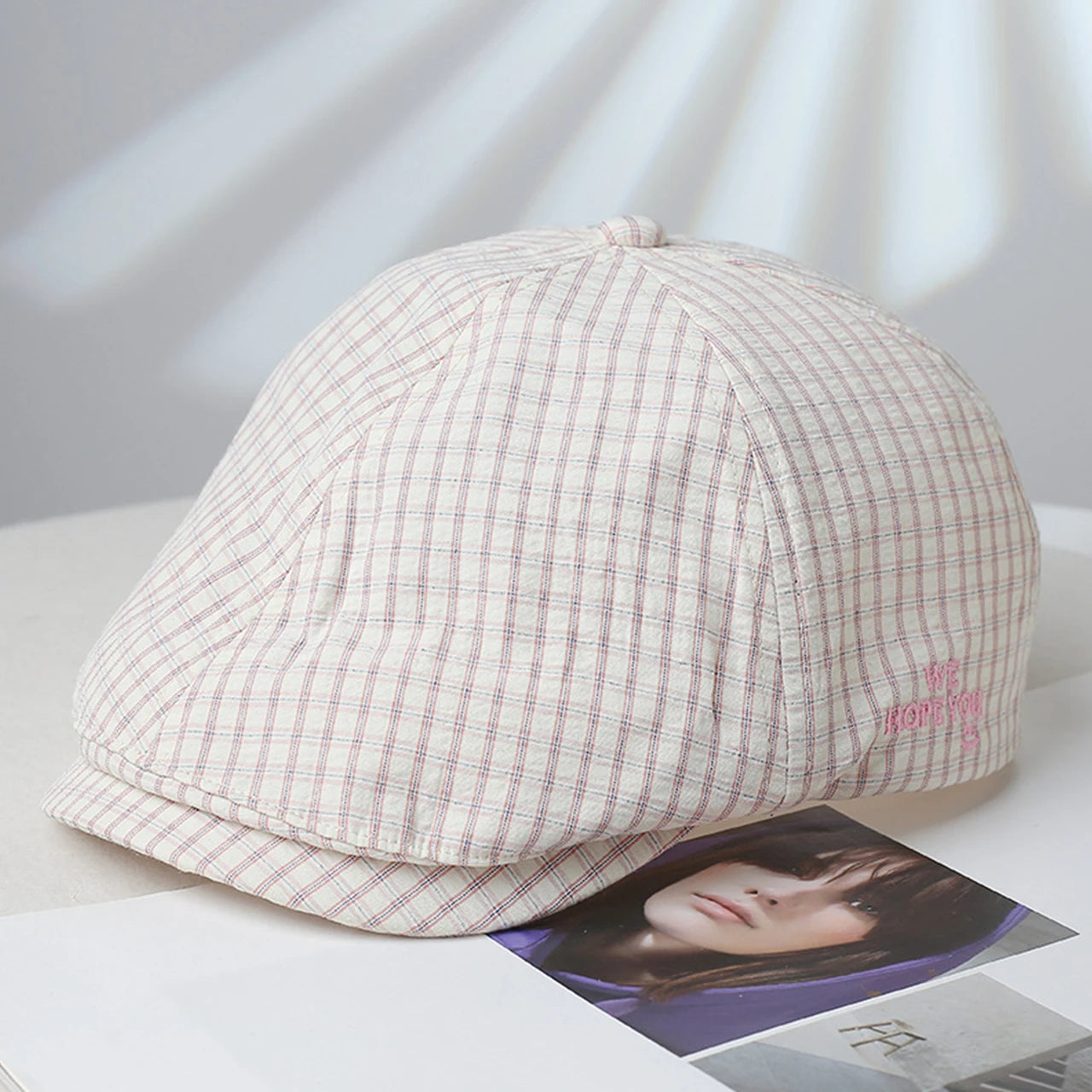 Sterling Plaid Letter Beret Short Brim™ Textured Fabric Embroidery