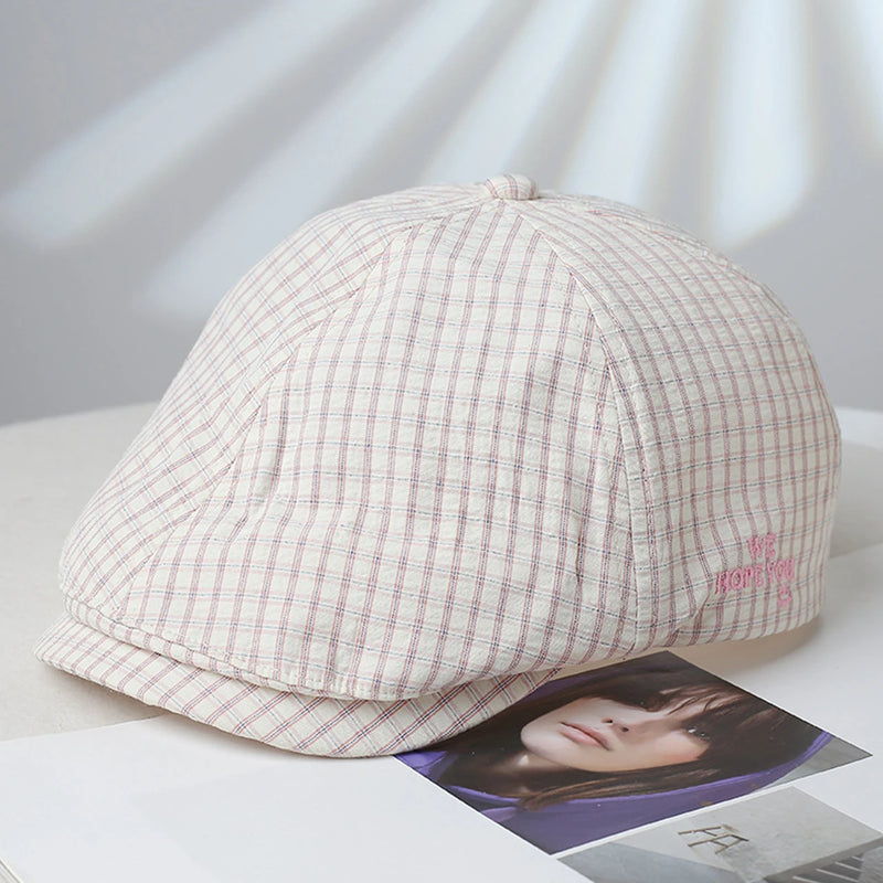 Sterling Plaid Letter Beret Short Brim™ Textured Fabric Embroidery