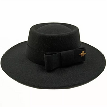 Sterling Fedora Hat Elegant Bow Charm™ Wide Brim Felt Bow