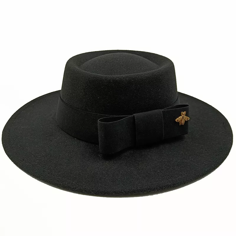 Sterling Fedora Hat Elegant Bow Charm™ Wide Brim Felt Bow