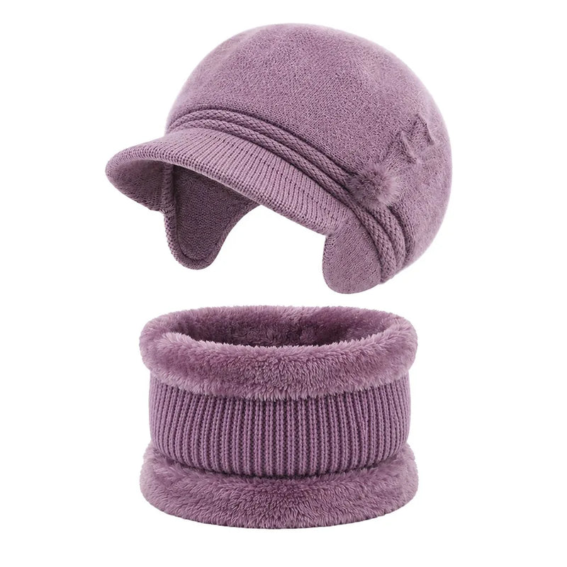 Sterling Winter Hat™ Set Curved Brim Lined Beanie Flower Detail Neck Warmer