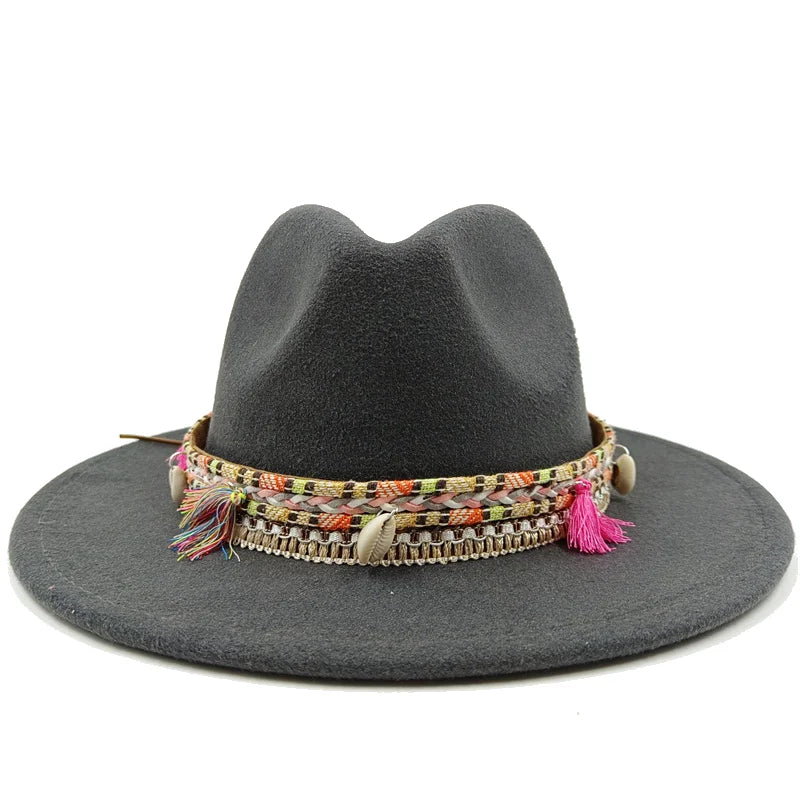 Sterling Fedora Hat™ Bohemian Shell & Tassel Band