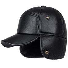 Sterling Black Leather Fur™ Baseball Cap Faux Fur Earflaps