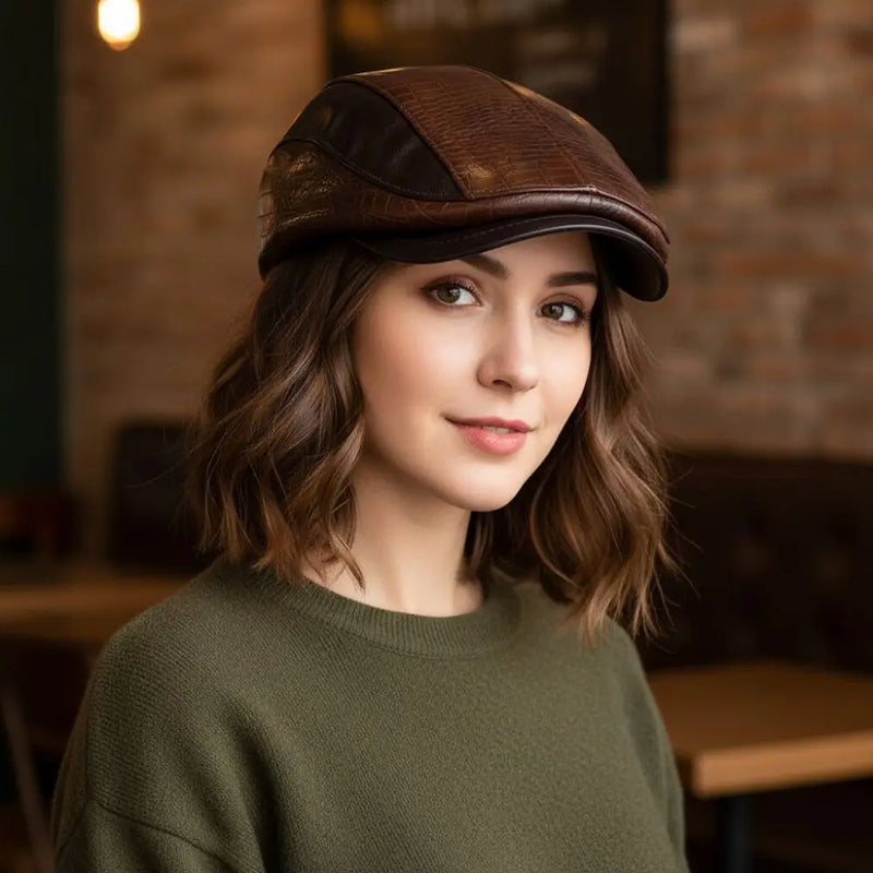 Sterling PU Leather Splicing Flat Cap™ PU Leather Front Brim