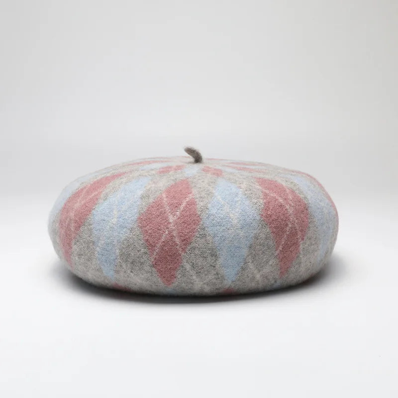 Sterling™ 4m768 Wool Beret Color Block Plaid Winter Hat