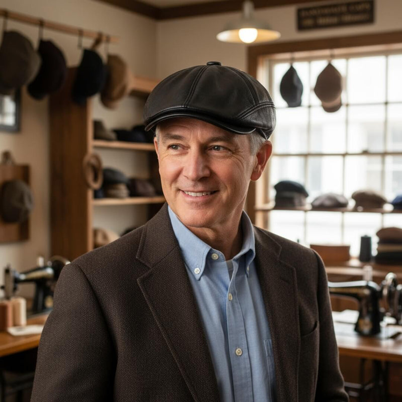 Sterling Leather Flat Cap™ Ivy Shape Smooth Stitched Panels