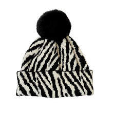 Sterling™ Zebra Stripe Pom Pom Beanie Thick Knit Ear Coverage
